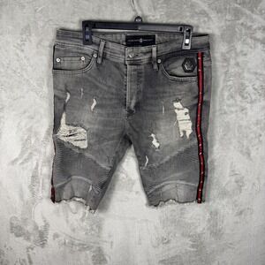 Legendary Rawyalty Shorts Mens 34 Distressed Biker‎ Patch Studded Denim